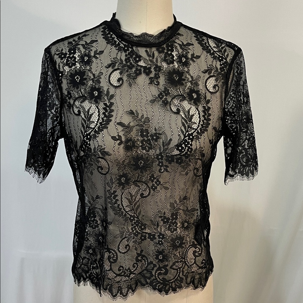 H&M Black Floral Lace Blouse